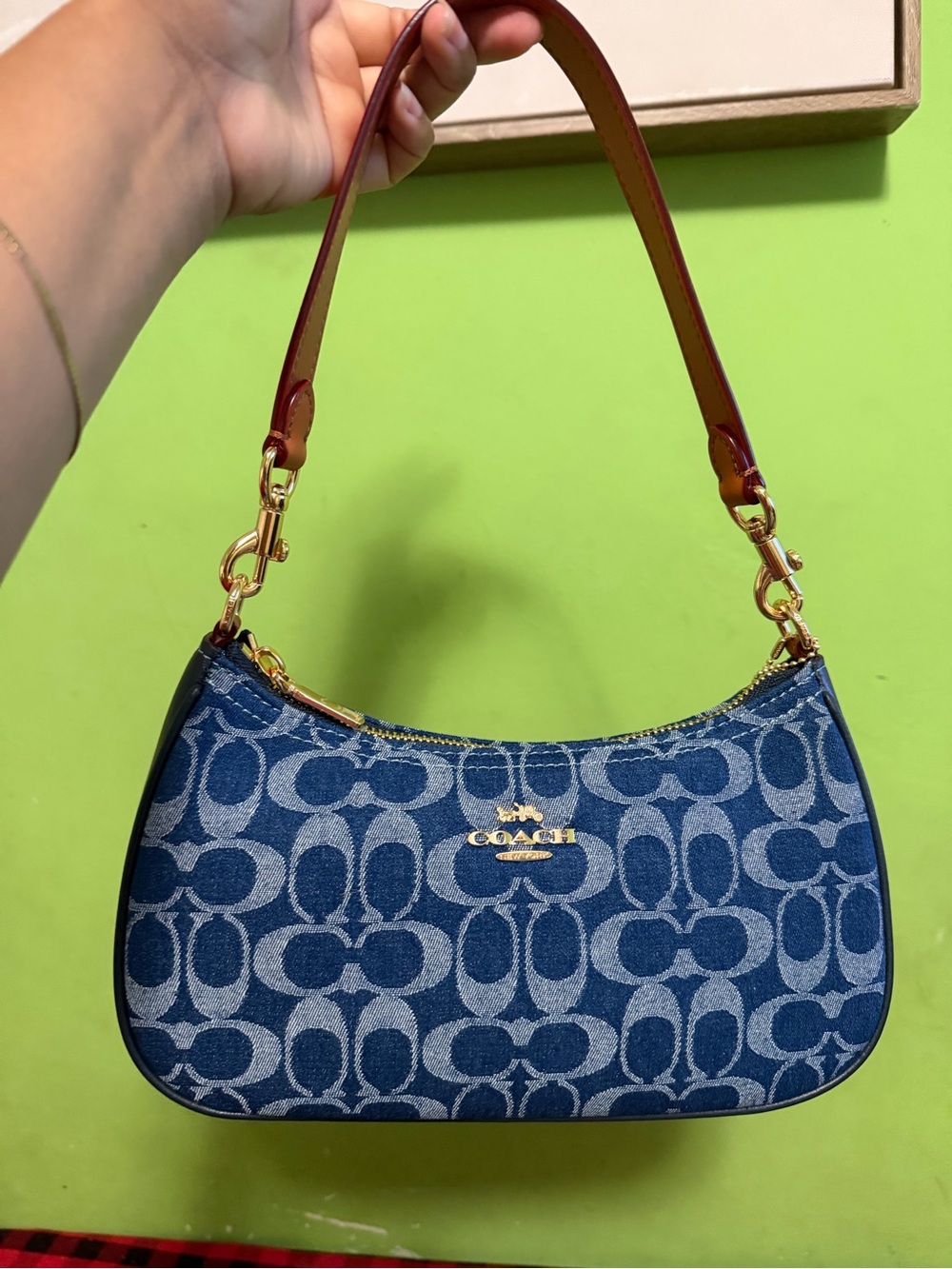 Coach Denim Signature Jacquard Shoulder Bag with Strap